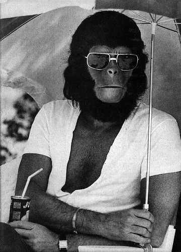 Roddy McDowall, sur le plateau, La Planète des singes, 1968