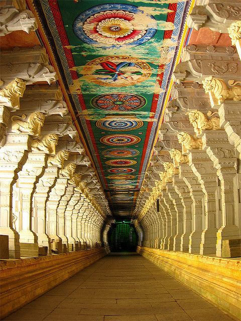 Couloir du temple Ramnathswamy, à Rameshwaram, en Inde