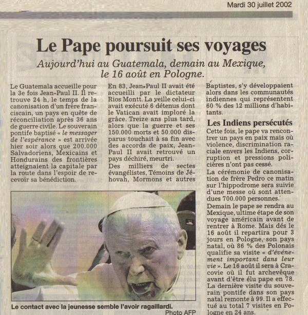 Le pape poursuit ses voyages